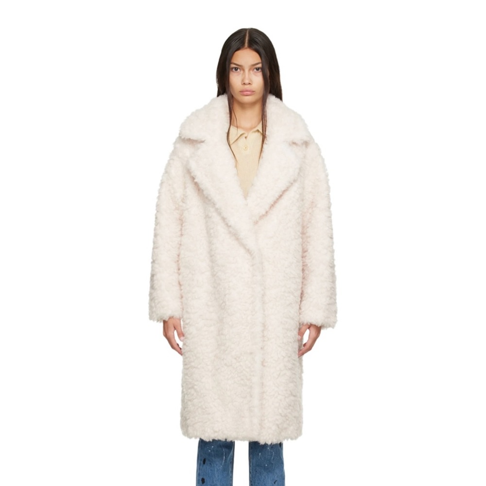 Yves Salomon x Meteo ivory (pink tones) curly wool maxi coat; size 34; worn once